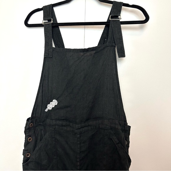 Lily Ashwell Linen Overalls Jumpsuit Slim Leg Black - Picture 3 of 8